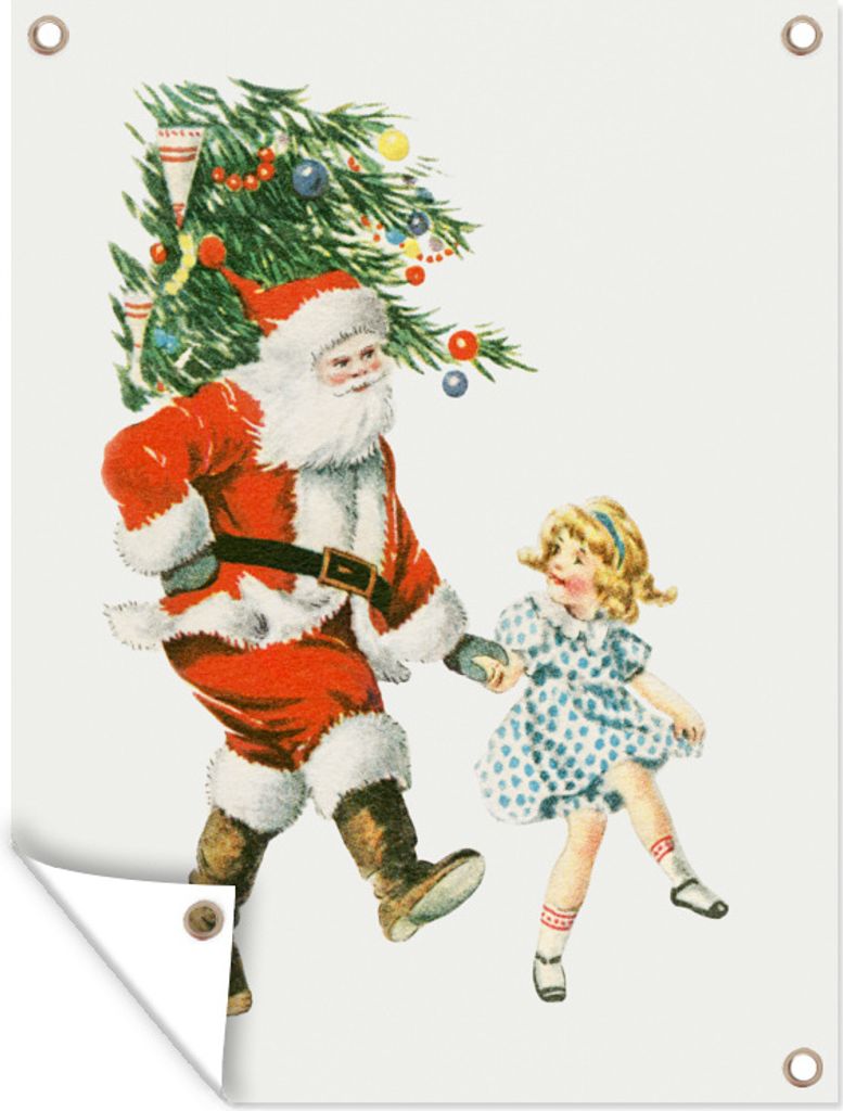 MuchoWow 90x120 cm Outdoor-Poster Gartendeko Sichtschutz Garten Poster für den Garten Weihnachtsbaum - Weihnachtsmann - Kunst