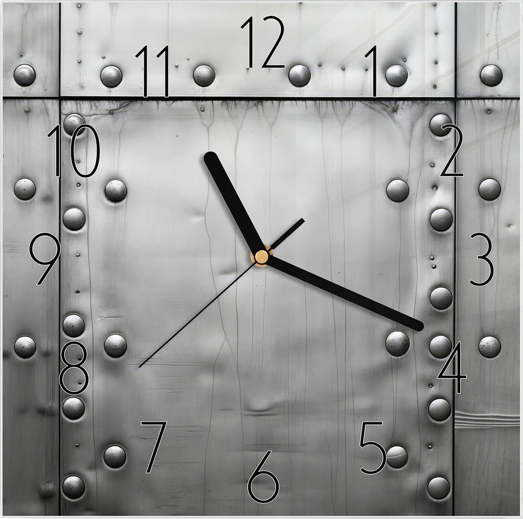 Wanduhr aus Glas mit Motiv Metallplattenoptik- 30 x 30 cm - inkl. Aufhängesystem