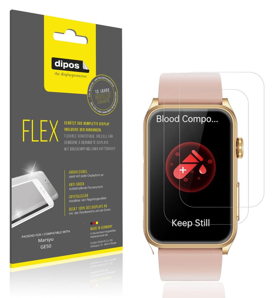 2x Schutzfolie für Marsyu GE50 Folie, 100% Displayabdeckung, dipos Flex