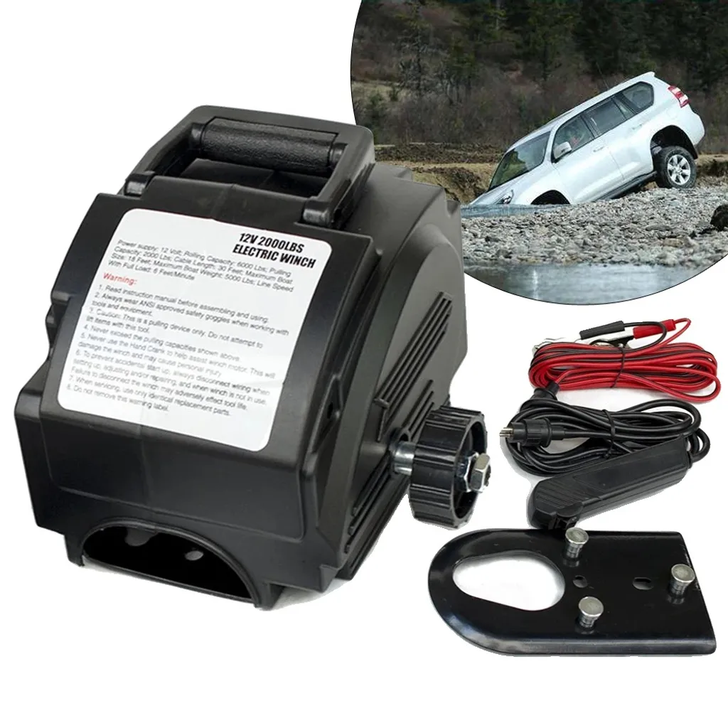 Treuil électrique 12V 2000 lbs traction avec télécommande filaire