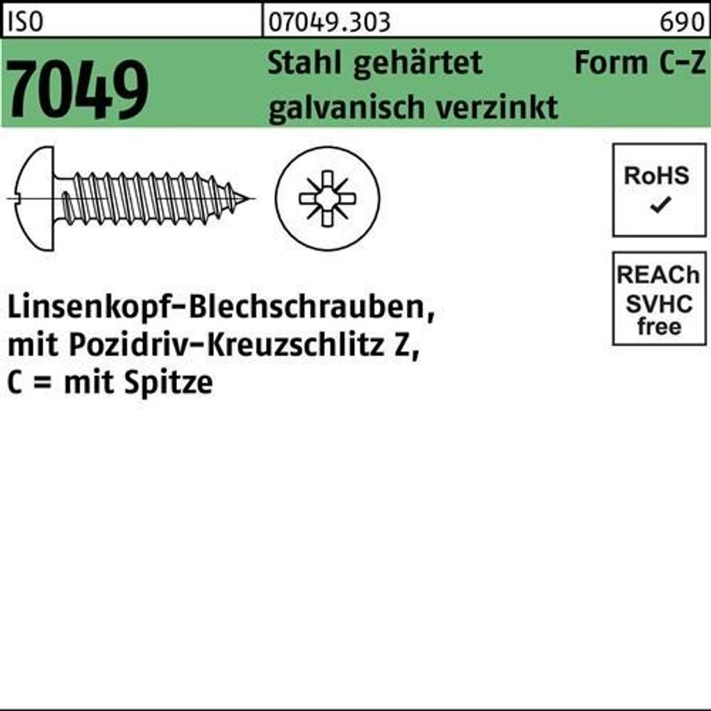 Blechschraube ISO 7049 LIKO m.Spitze/Kreuzschlitz-PZ 4,2x 9,5 -C-Z Stahl gehrtet galvanisch verzinkt