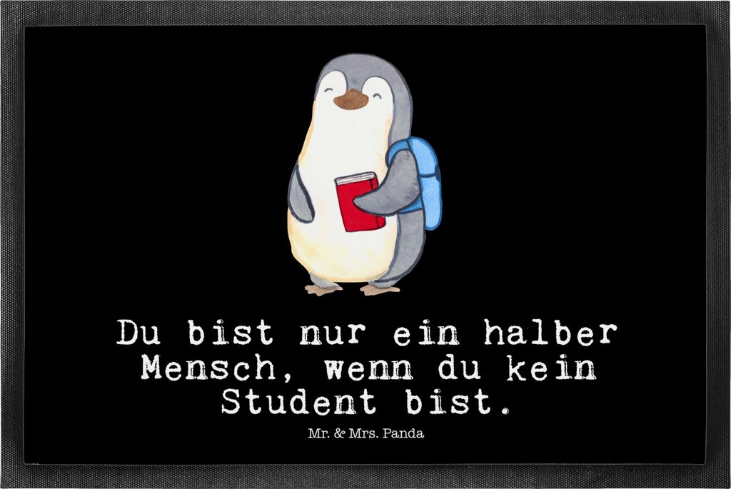 Mr. & Mrs. Panda Fussmatte Student Herz 50 x 75 cm - Schwarz - Geschenk, Gummimatte, Bodenvorleger, Schmutzfangmatte, fußmatte, Fußabstreifer