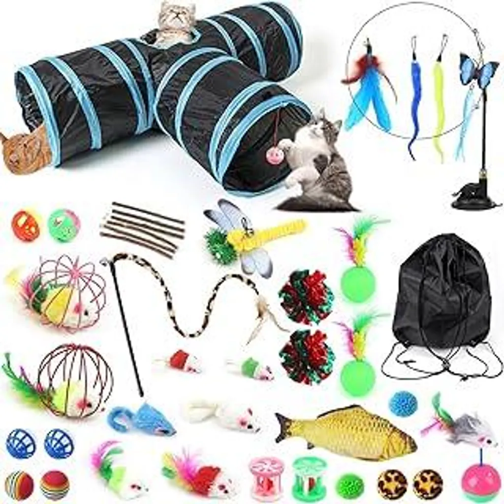 Tunnel per Gatti 3 Vie e Kit Gioco 39 Pezzi: Benessere e Anti-Stress