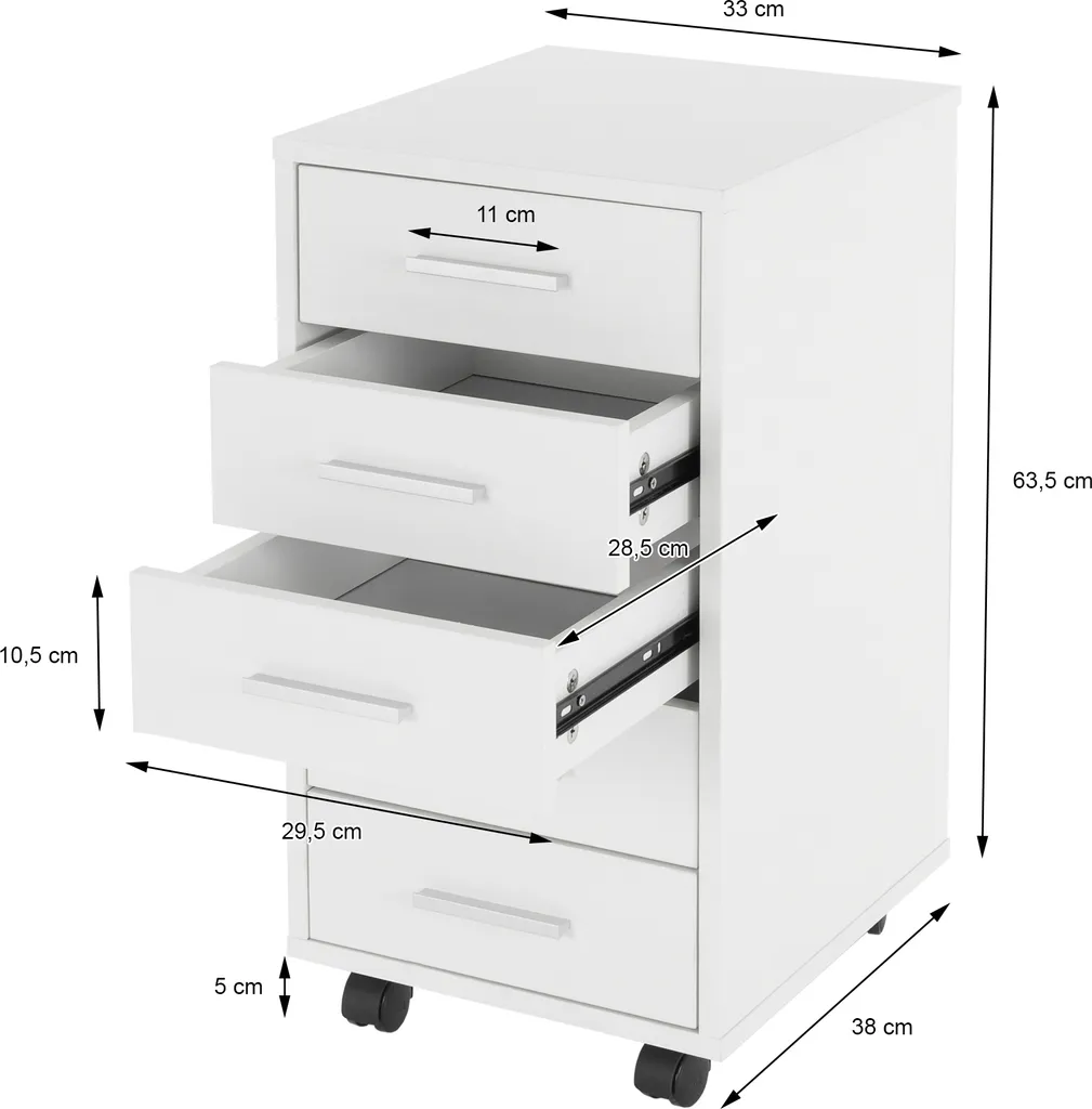 Caisson de Bureau Blanc à Roulettes avec 5 Tiroirs Spacieux - Set de 2 - 4