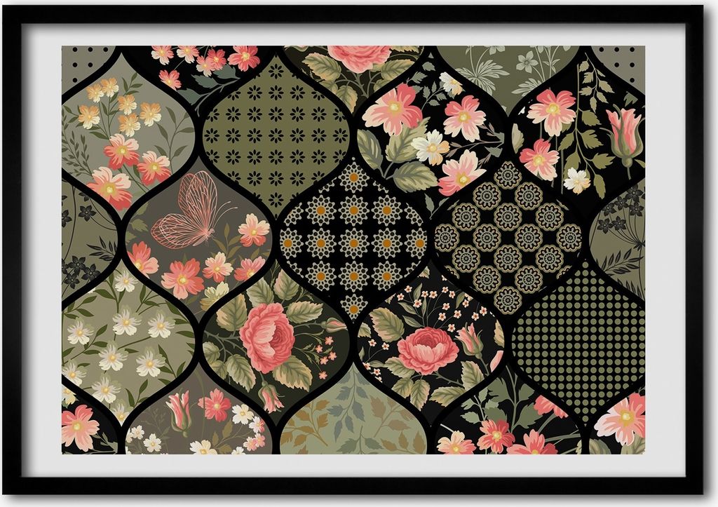 Bild - Bilder - Bilderrahmen - 70 cm x 50 cm - MDF-Rahmen, Wandkunst Blumenmuster