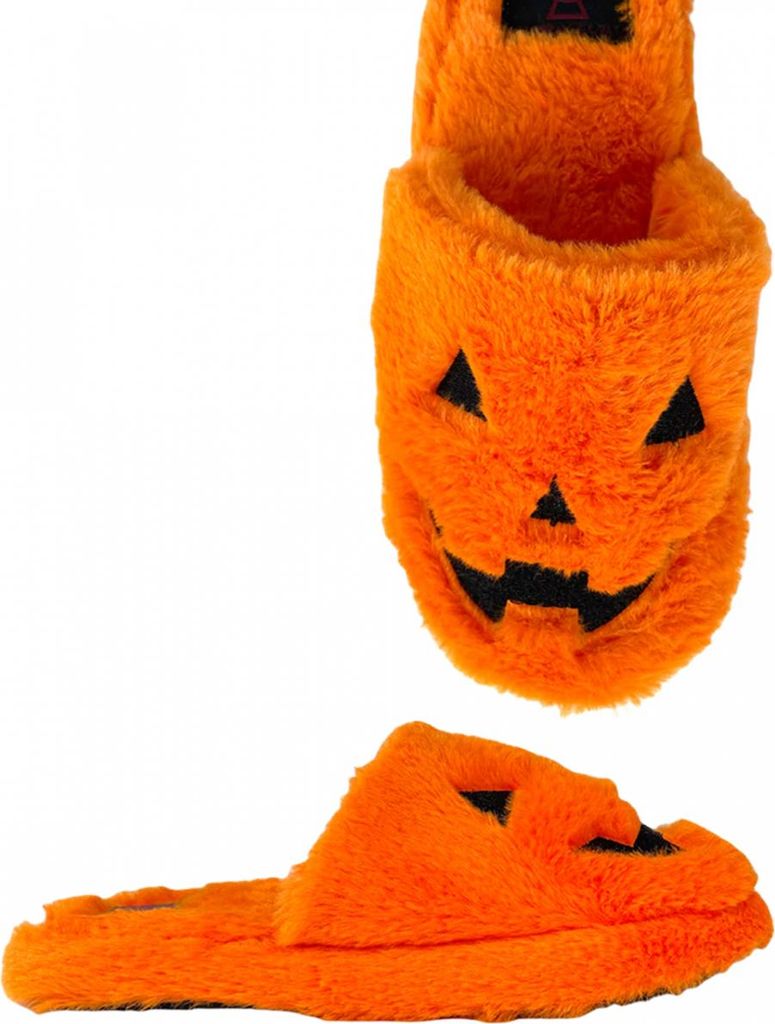 Orange Kreepy Cozy Jack Plüsch Hausschuhe für Halloween Größe: 41-42