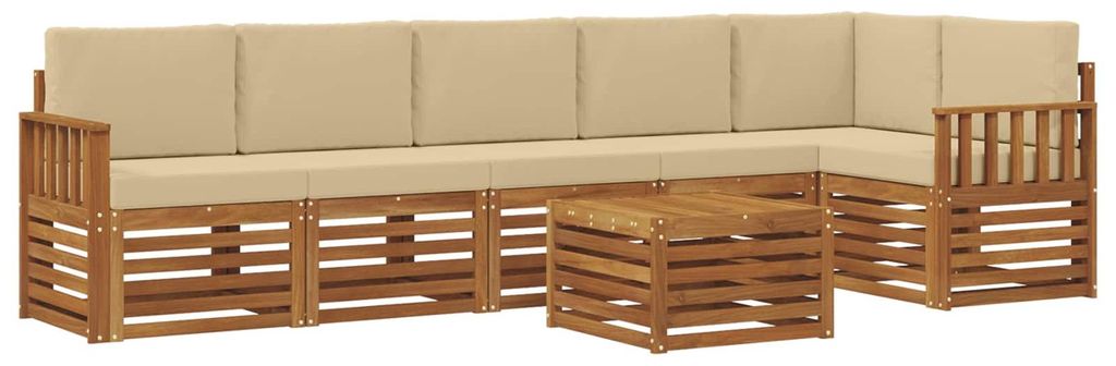vidaXL Ecksofa Set mit Kissen 7 pcs Natur und Beige Massivholz Akazie