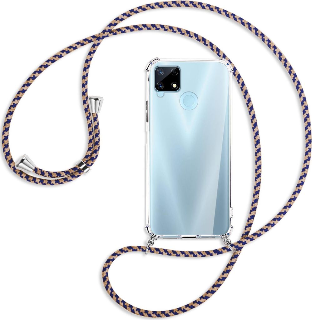 Handykette Backcover-Schutzhülle mit Band (Metall silberfarben) für Realme 7i Global (Realme Narzo 20) - blau+beige