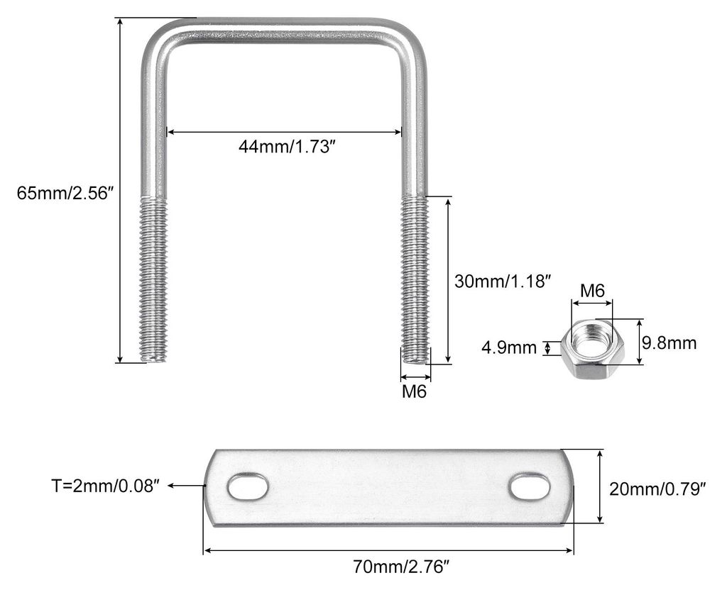 U Bš¹gel 1 Stš¹ck U-Bolzen M6 x 42mm x 65mm Quadratische Bš¹gelschraube 304 Edelstahl U-Bolts mit Mutter Platte Bš¹gelschelle Zaunbefestigu...