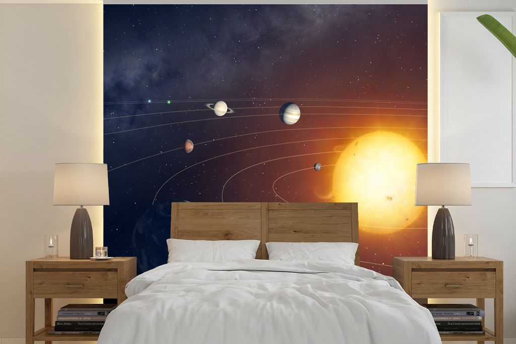 MuchoWow Fototapete für Wohnzimmer oder Schlafzimmer Wandtapete Vinyl Motivtapete Solaranlage - 260x260 cm - Papiertapeten