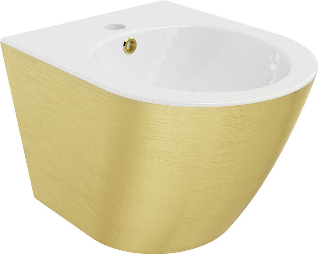 Mexen Lena wandmontiertes Bidet, Weiß/Gold Linienmuster - 35224807