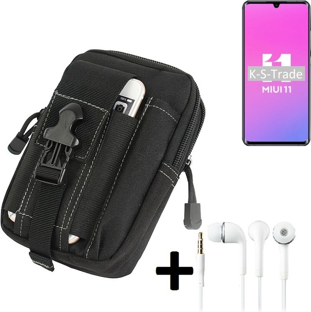 K-S-Trade Gürteltache + Kopfhörer kompatibel mit Xiaomi Mi Note 10 Lite Gürtel Tasche Holster Schutz Hülle Handy Hülle schwarz inkl.