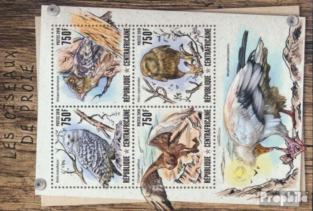 Briefmarken Zentralafrikanische Republik 2016 Mi 6600-6603 Kleinbogen (kompl. Ausgabe) postfrisch Raubvögel