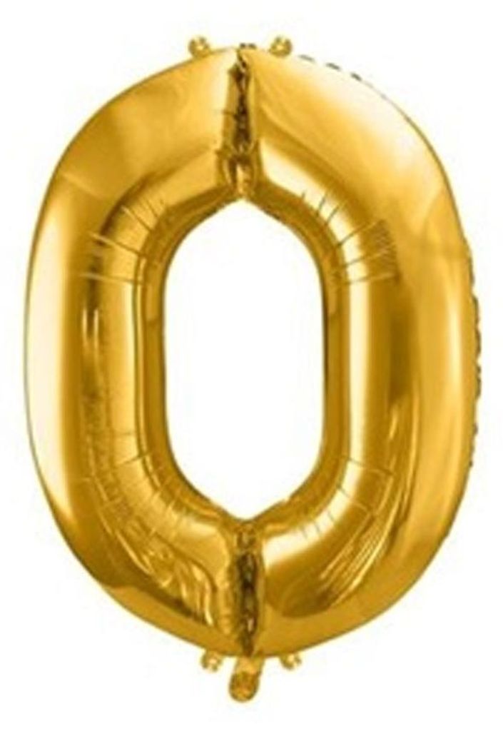 Złoty balon Karaloon z numerem 0 wykonany z folii Zdjęcie produktu 