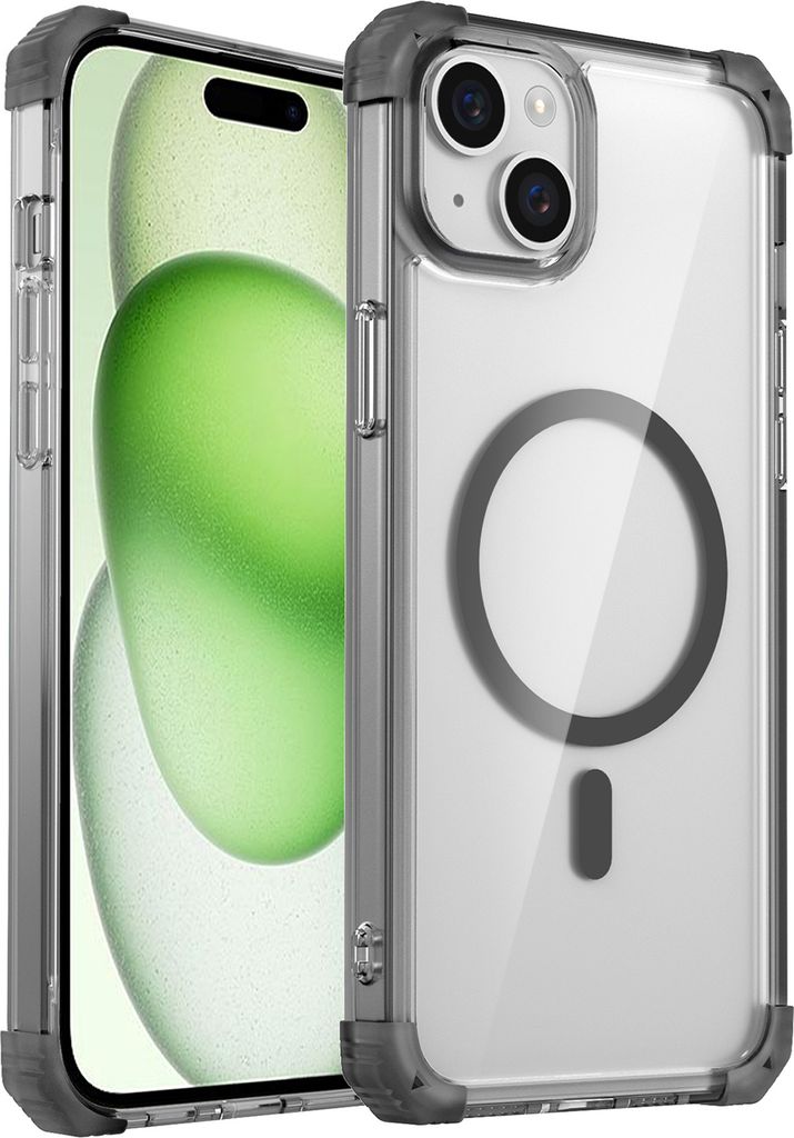 Magnetisch Hülle für iPhone 14 Plus / 15 Plus Kompatibel mit Magsafe Stoßfest Militärschutz Transparente Handyhülle Schwarz