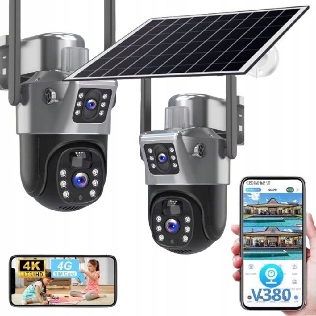 Solar Externe Kamera 2 Objekte 4K Hd 8Mpx Sim 4G Auto-Tracking Ip66