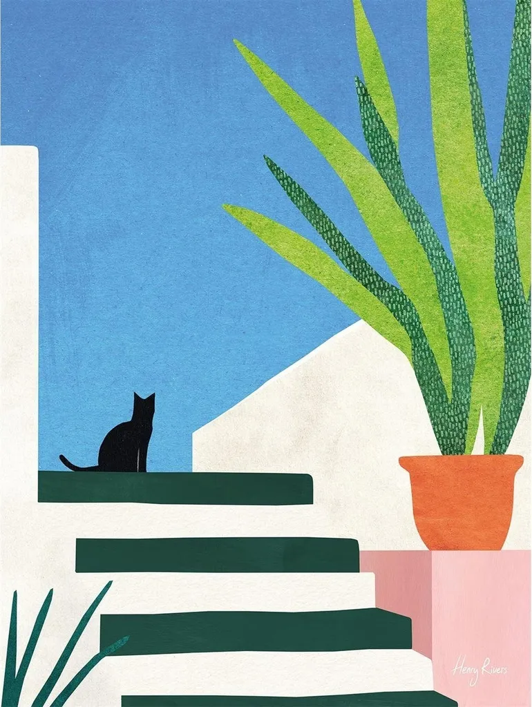 Décoration Murale Salon Holiday Cat - Tableau Henry Rivers 40x30cm Toile