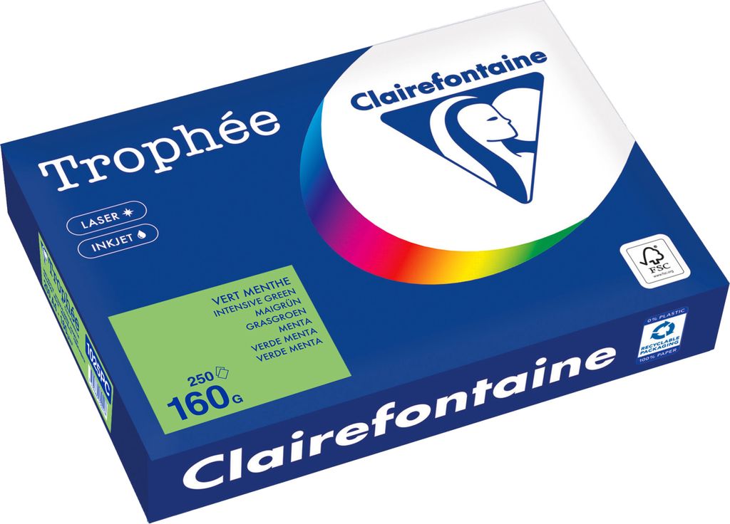Clairefontaine - Trophée Intens, farbiges Papier, A4, 160 g, 250 Blatt, grasgrün