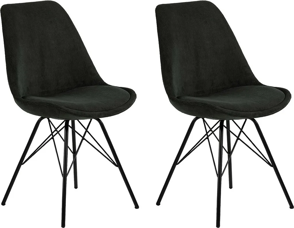 Chaise de Repas Erina Confortable en Velours Vert Foncé - Lot de 2 Pro