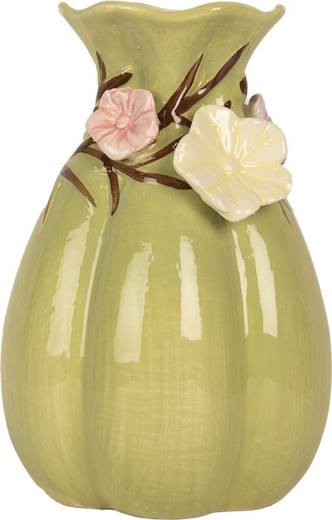 Clayre & Eef Vase Ø 14x21 cm Grün Keramik Blumen