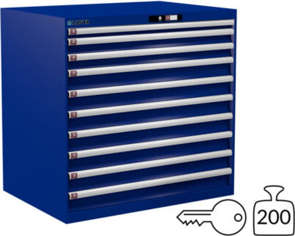 Lista Schubladenschrank - 14.514.040 - 1.000x1.023x725 mm (HxBxT) - 10 Schubladen - 200 kg - Key Lock - Capriblau (RAL 5019)