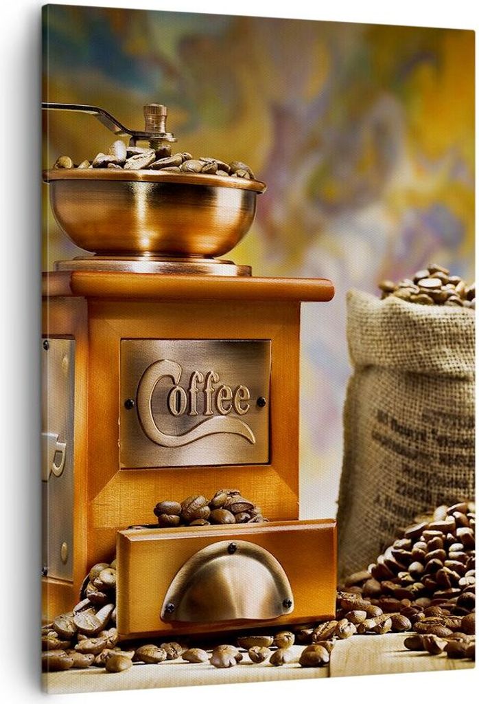 Bild auf Leinwand - Leinwandbild - Einteilig - Kaffee Körner Mühle Tasse - 50x70cm - Wand Bild - Wanddeko - Wandbilder - Leinwanddruck - Wanddeko...
