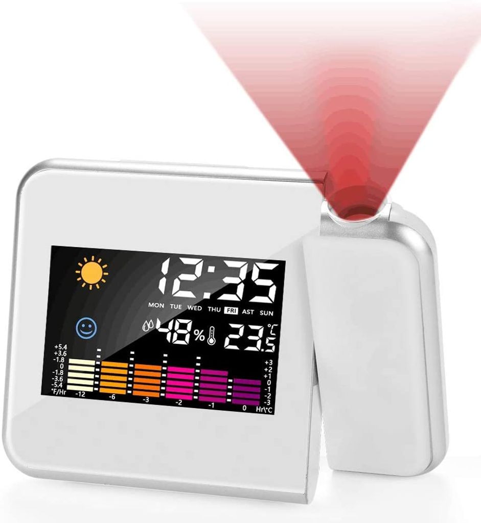 LCD Wecker mit Projektion Snooze Datum,Temperaturanzeige Alarm Tischuhr 