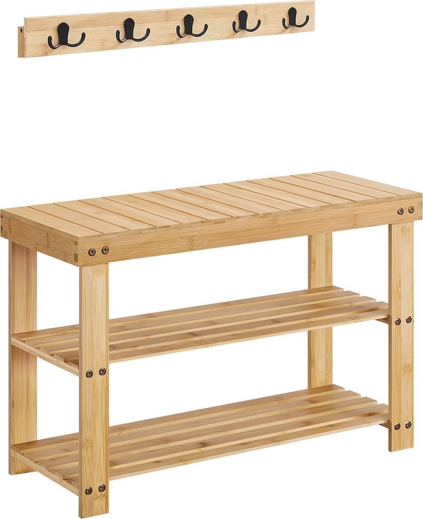 Schuhbank-Wandschrank-Set aus Bambus, naturbeige