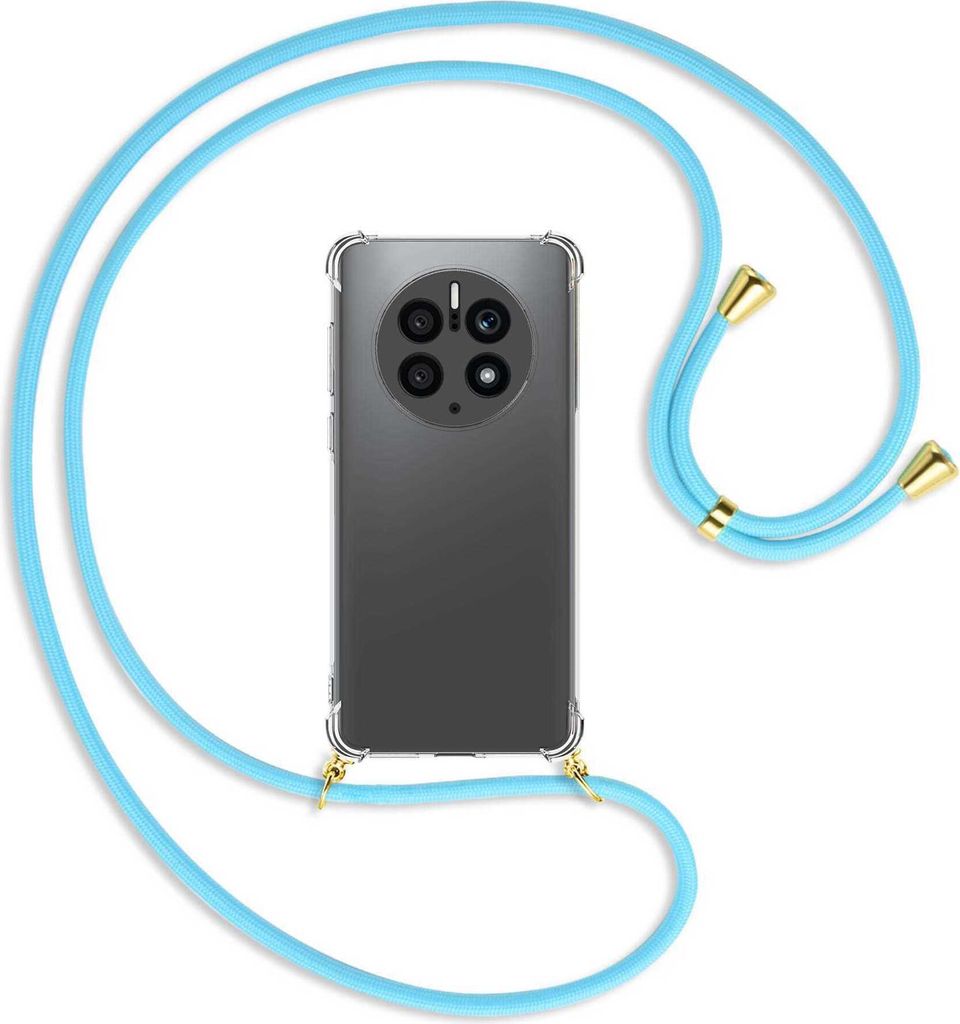 Handykette Backcover-Schutzhülle mit Band (Metall goldfarben) für Huawei Mate 50 Pro (DCO-AL00,LX9) - himmelblau
