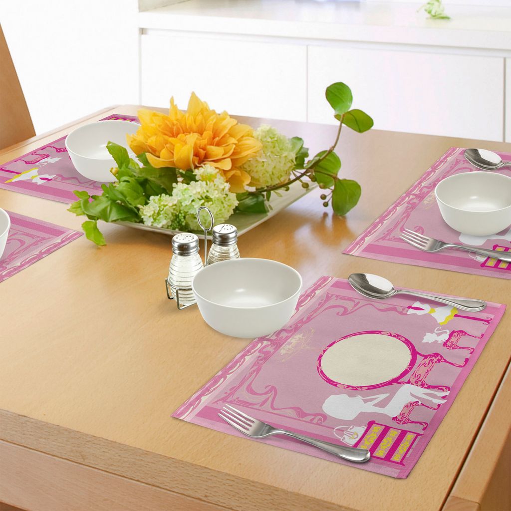 ABAKUHAUS Mädchen Platzmatten, Dame, die vor französischem kosmetischem Make-up Spiegel-Möbel-schickem Design sitzt, Tiscjdeco aus Farbfesten St...