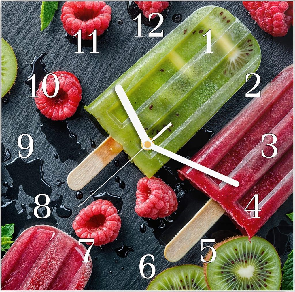 Wanduhr aus Glas mit Motiv Frisches Eis am Stiel- 30 x 30 cm - inkl. Aufhängesystem