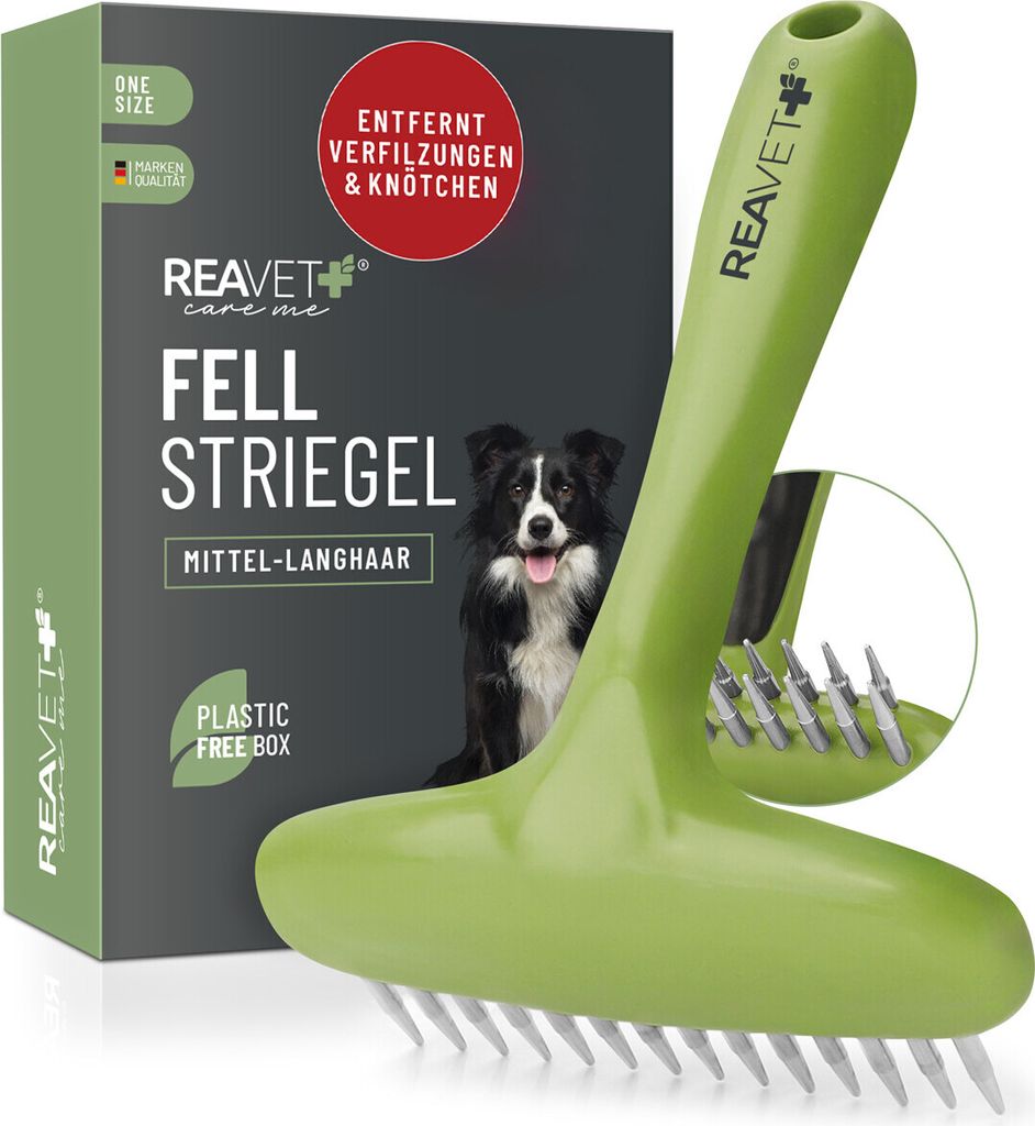 REAVET Hundekamm, Fellentwirrer, Entfilzer für Langhaar Hunde I Hundestriegel Löst Knoten & Verfilzungen - Glättet & Entwirrt das Deckhaar, Fell...