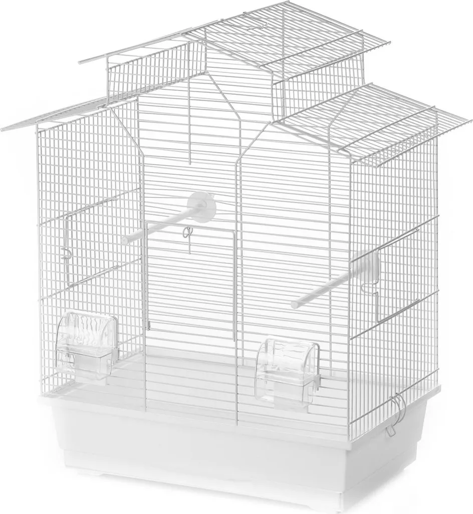 Grande cage oiseaux Duvo+ Iza 2 blanche équipée pour petits oiseaux