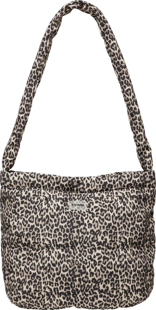 A leopard print tote bag on a white background.