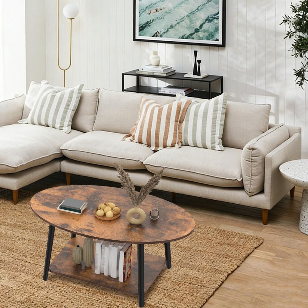 Moderner Couchtisch aus Holz mit 2 Etagen,kleiner Beistelltisch,Holztisch Sofatisch Wohnzimmer mit Stauraum für kleine Wohnräume,100x53x45cm Braun