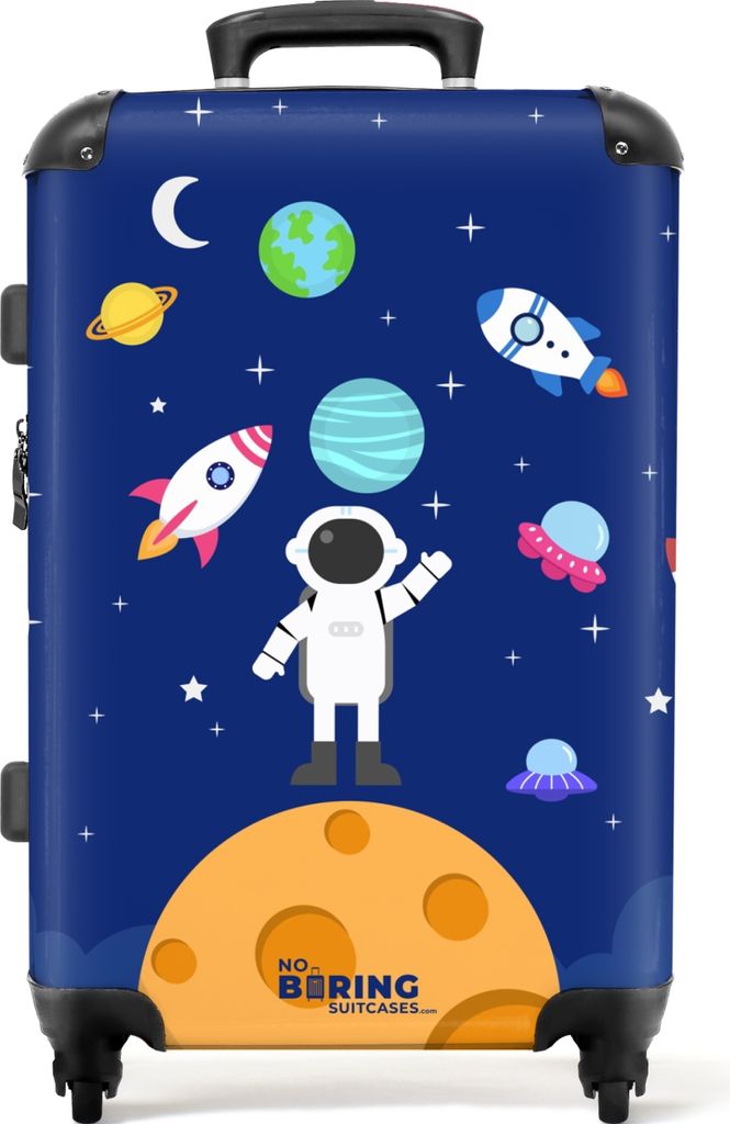 NoBoringSuitcases.com Großer Koffer - Astronaut umgeben von Planeten und Raketen - Kombinationsschloss TSA - Hartschalen Trolley 4 Rollen - 72 l...