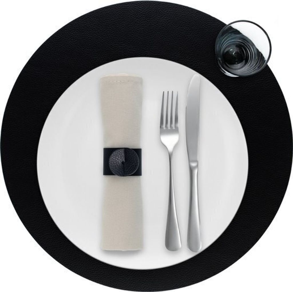 Platzdeckchen Skinnatur "Charcoal" - Platzsets - Tischset - Rund - Recyceltes Leder - Schwarz - 38cm - 1 Stück
