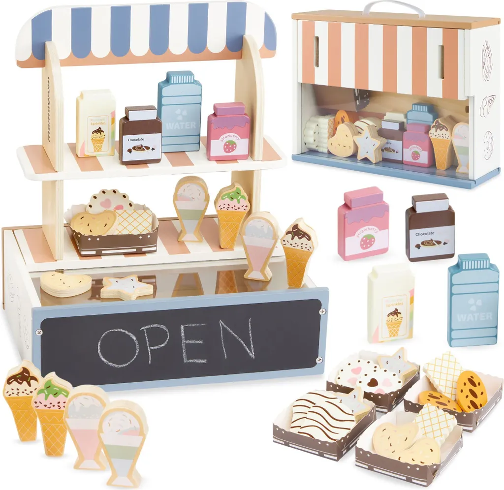 Pâtisserie enfant pliable en bois naturel avec kit complet de glaces