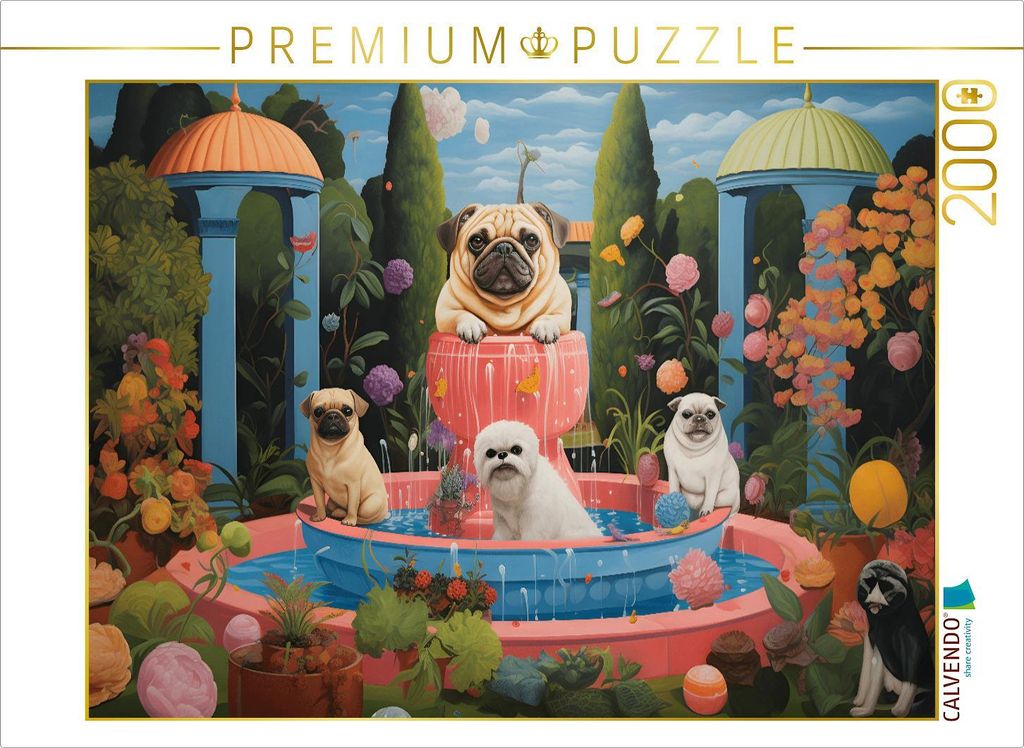 CALVENDO Puzzle Hunde baden im Springbrunnen | 2000 Teile Produktbild 