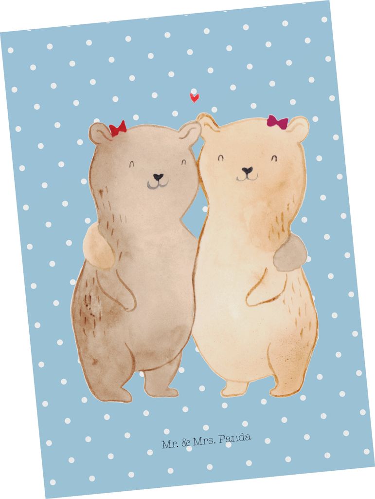 Mr. & Mrs. Panda Postkarte Bären Schwestern - Blau Pastell - Geschenk, Schwester, Freundinnen, Beste Freundin, Zwillinge, Ansichtskarten, Grußkar...