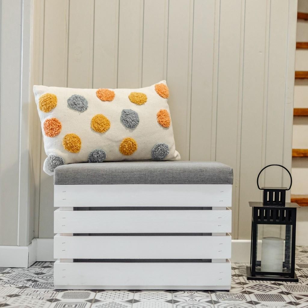 Creative Deco Gepolsterter Sitzhocker mit Stauraum Weiß - 50x40 x35cm - Sitzbank