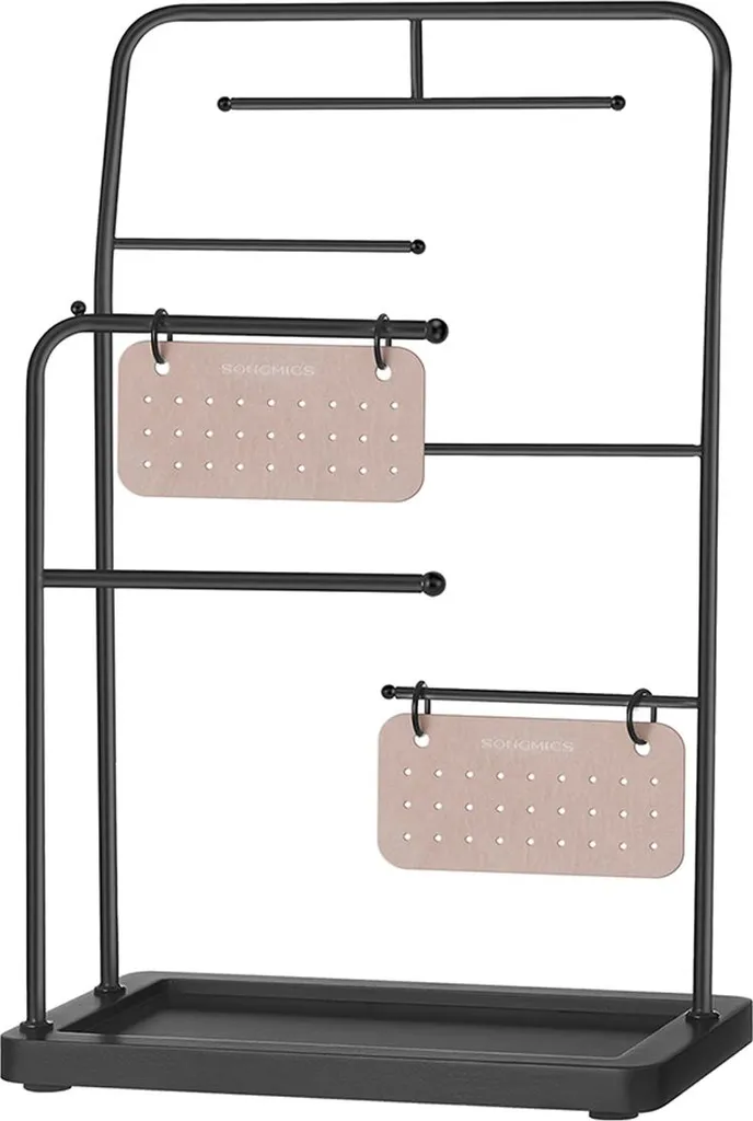 Arbre à bijoux 6 branches métal noir mat pour rangement colliers longs