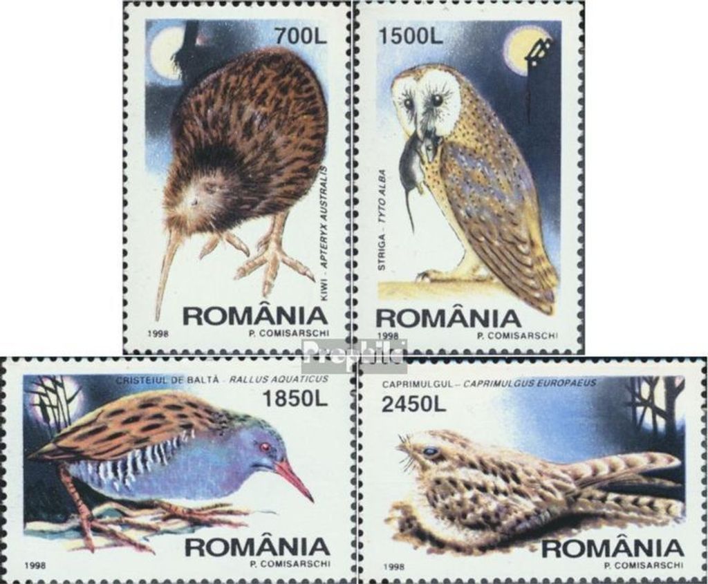 Briefmarken Rumänien 1998 Mi 5325-5328 (kompl.Ausg.) postfrisch Nachtaktive Vögel