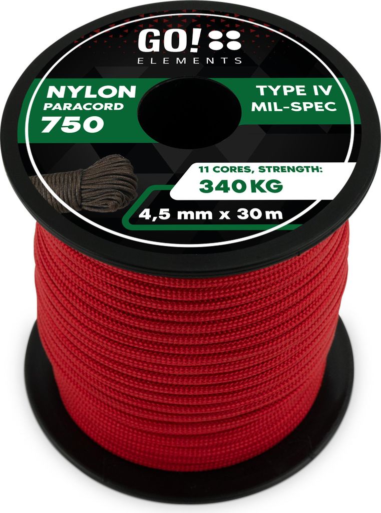 GO!elements 30m Paracord Seil aus reißfester Nylonschnur - 4,5mm Paracord 750 Typ IV Schnur - geeignet als Allzweckseil & Reepschnur - Max. 340kg,...