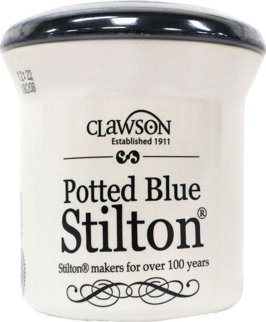 Käse Blue Stilton im Tontopf