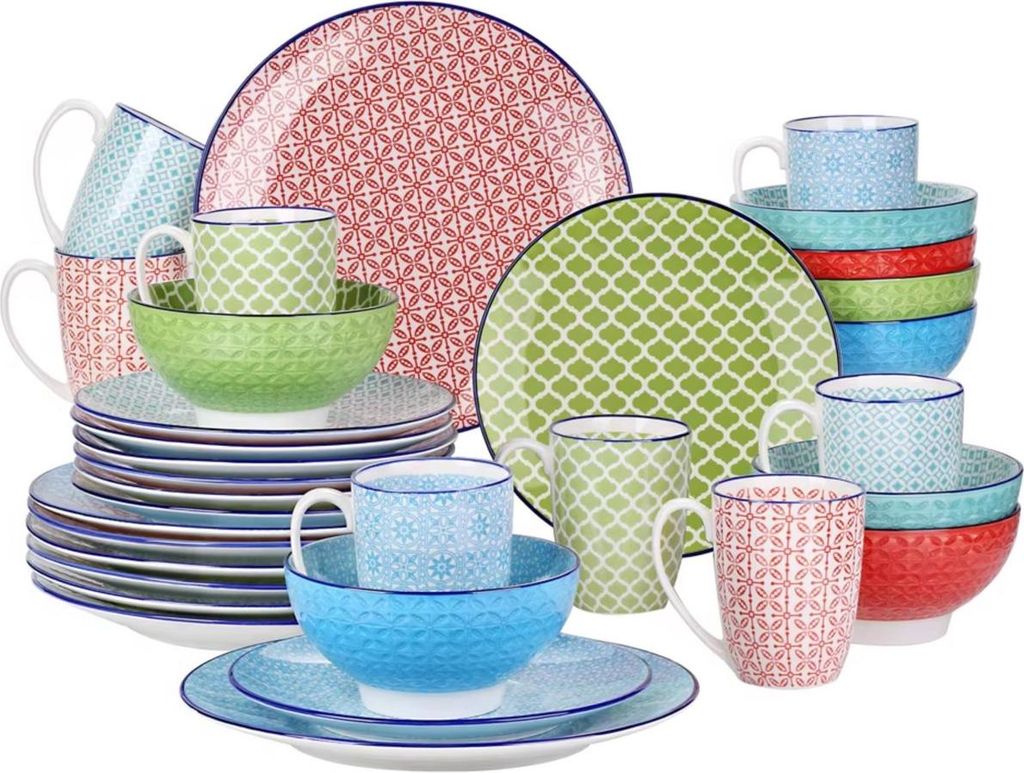 Marlito Serviesset – 32-teilig – 8 Personen – Essteller, tiefe Teller & Frühstücksteller – Bunt – Keramik