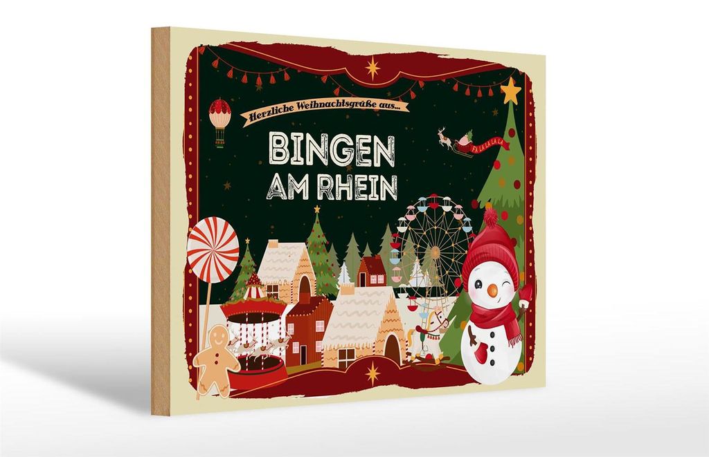 Holzschild Weihnachten Grüße BINGEN AM RHEIN 30x20cm
