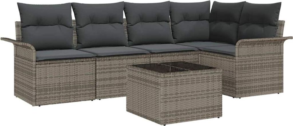 Garten-Sofa-Set mit Kissen mit Speicher 6 pcs Grau Poly Rattan