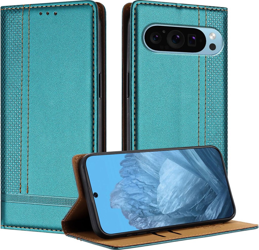Handyhülle für Google Pixel 10 Leder Flip Klappbare Schutzhülle mit Standfunktion Grün