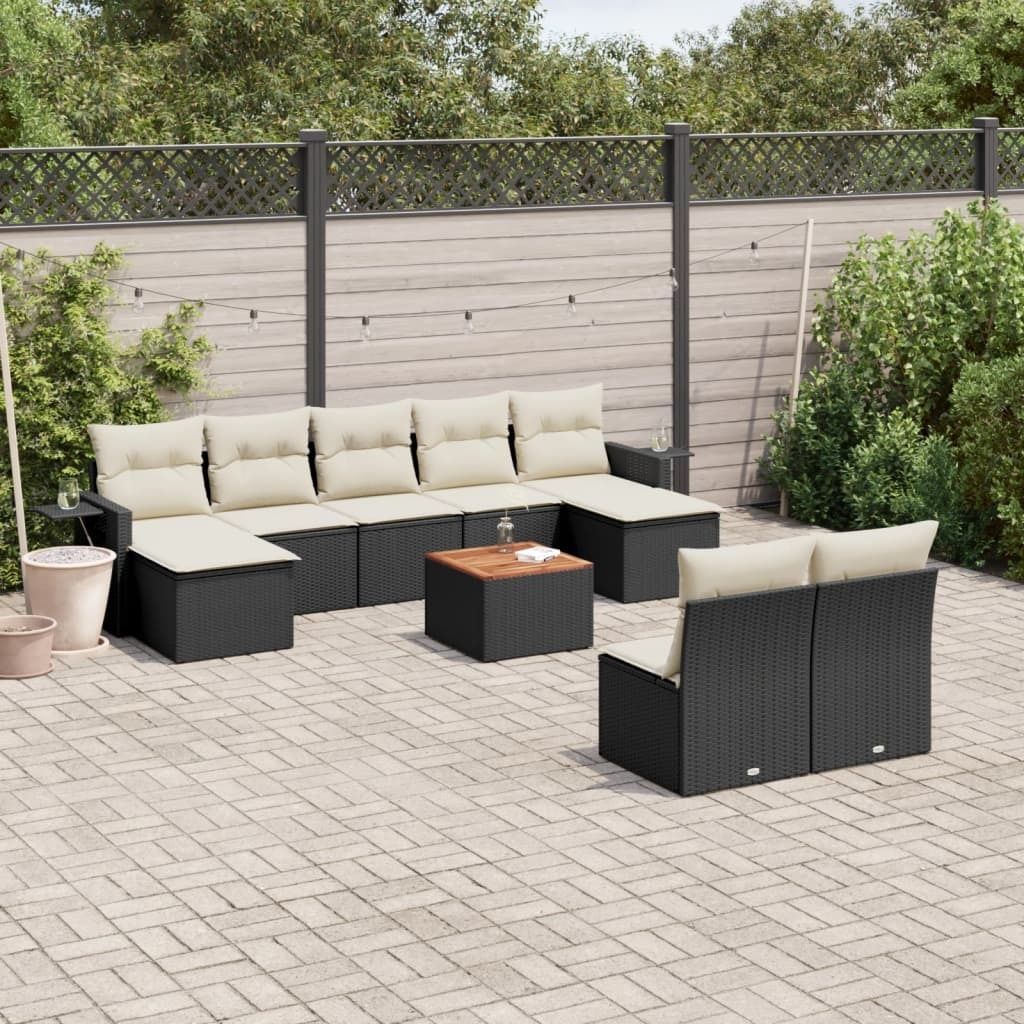 Design 10-tlg. Garten-Sofagarnitur mit Kissen Schwarz Poly Rattan, Gartensofas 2024 Neu